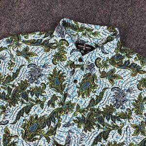 Houston White Men XL Paisley Seersucker Short Sleeve Button Down Shirt Hawaiian
